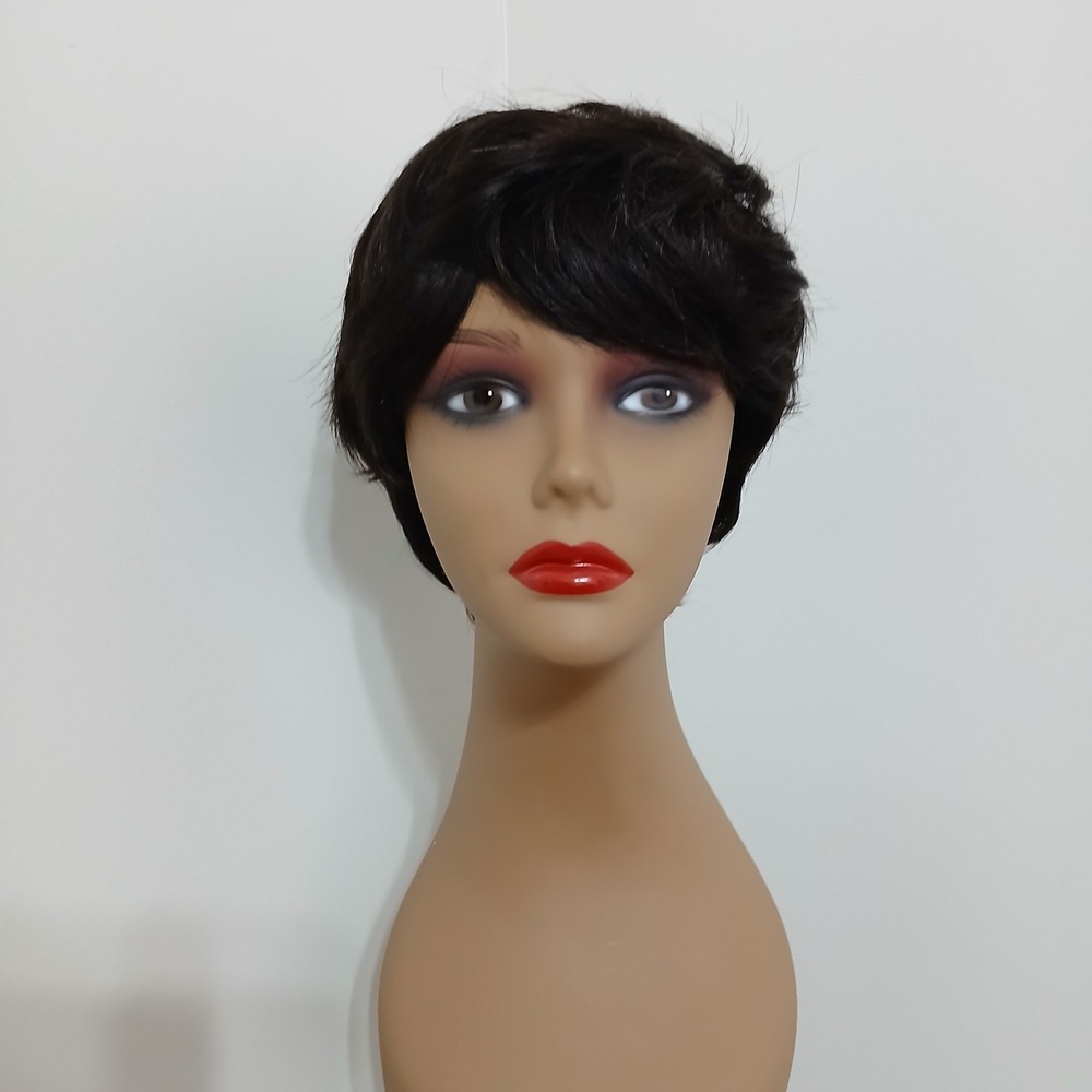 Glueless 100% Human Hair Short Layered Pixie Cut Wig Natural Black NEW